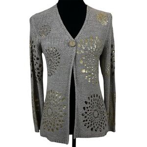 Chico’s Open Weave Cardigan Foiled Design Chico’s Size 0 (4/6-S) Taupe NWOT